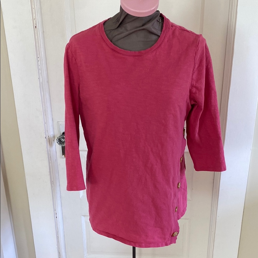 Chico's 3/4 Sleeve Wrap Front‎ Button Textured Cotton Top 2/Large
